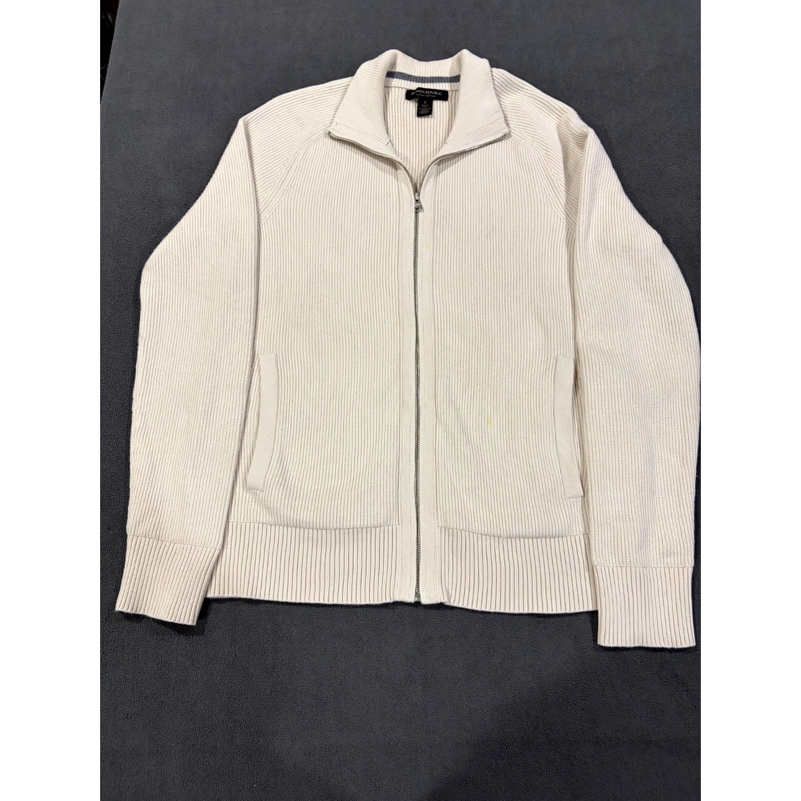 Banana Republic Supima Cotton Sweater Womens Small Cream Ribbed Knit Full Zip